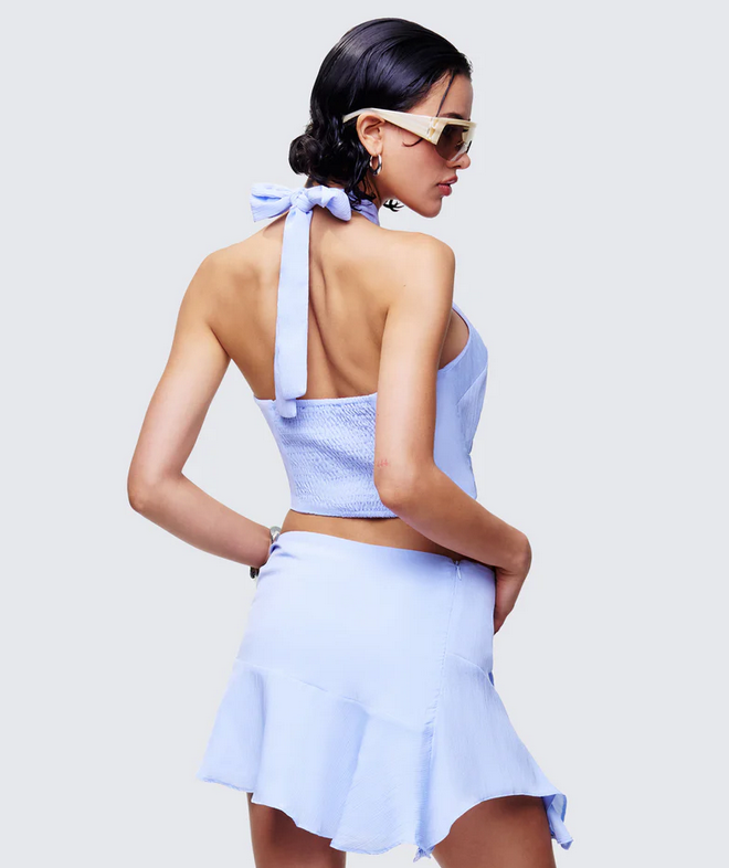 Finesse Sylvie Blue Tie Halter Neck Top