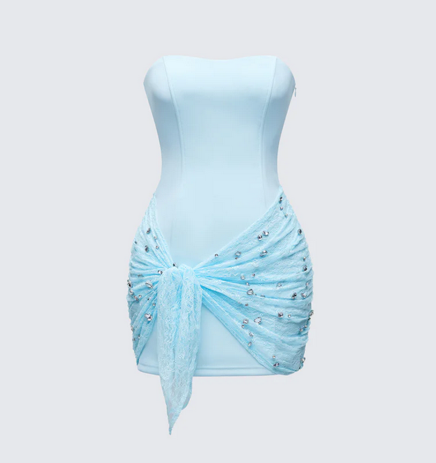 Finesse Koralie Baby Blue Rhinestone Wrap Dress
