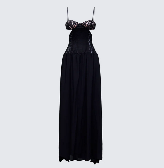 Finesse Orsina Black Sheer Hem Corset Dress