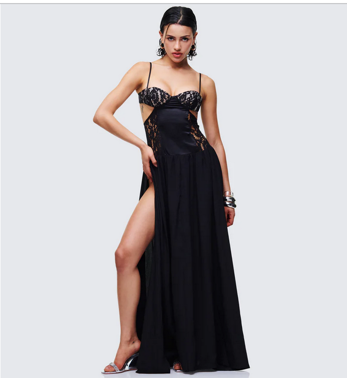 Finesse Orsina Black Sheer Hem Corset Dress