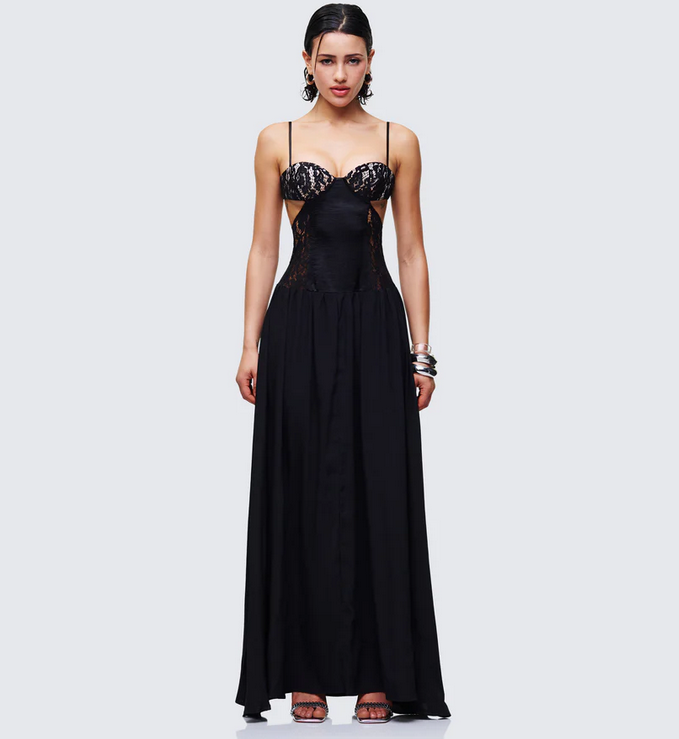 Finesse Orsina Black Sheer Hem Corset Dress