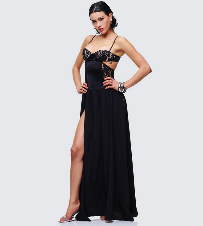 Finesse Orsina Black Sheer Hem Corset Dress