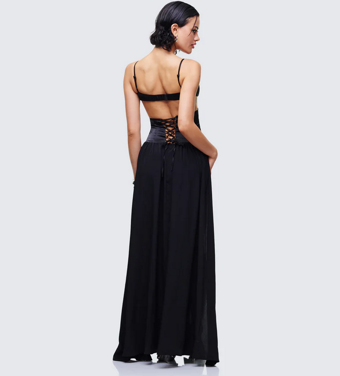 Finesse Orsina Black Sheer Hem Corset Dress
