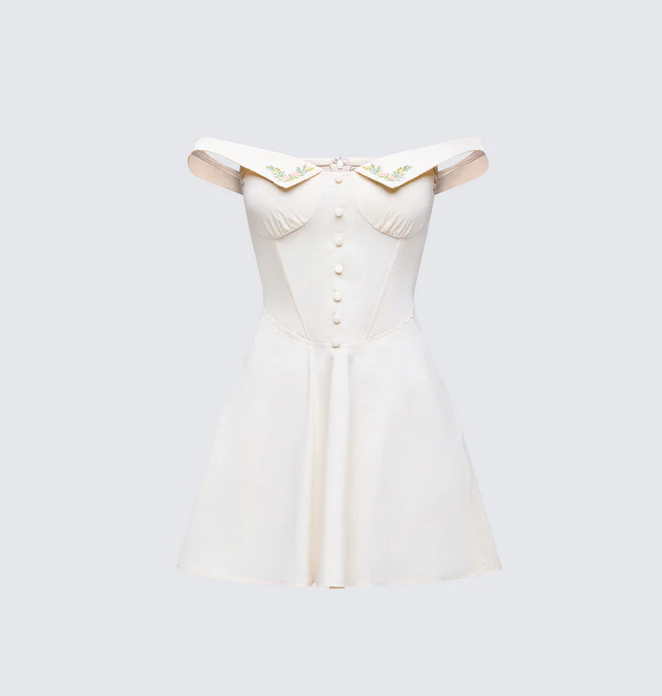 Finesse Nula Yellow Embroidered Mini Dress