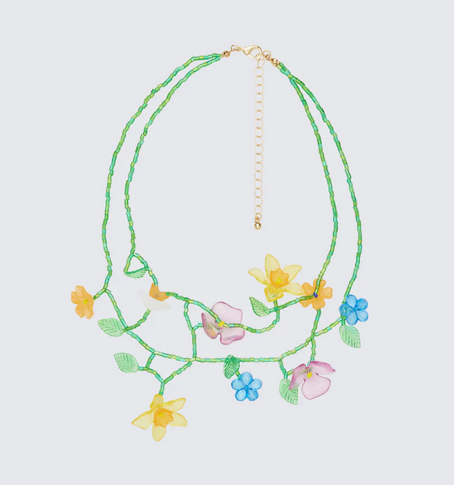Finesse Marin Green Beaded Floral Necklace