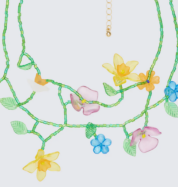 Finesse Marin Green Beaded Floral Necklace