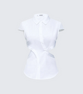 Finesse Lowen White Poplin Cut Out Shirt