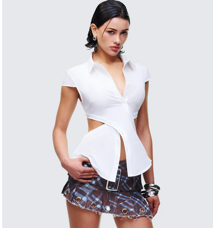 Finesse Lowen White Poplin Cut Out Shirt