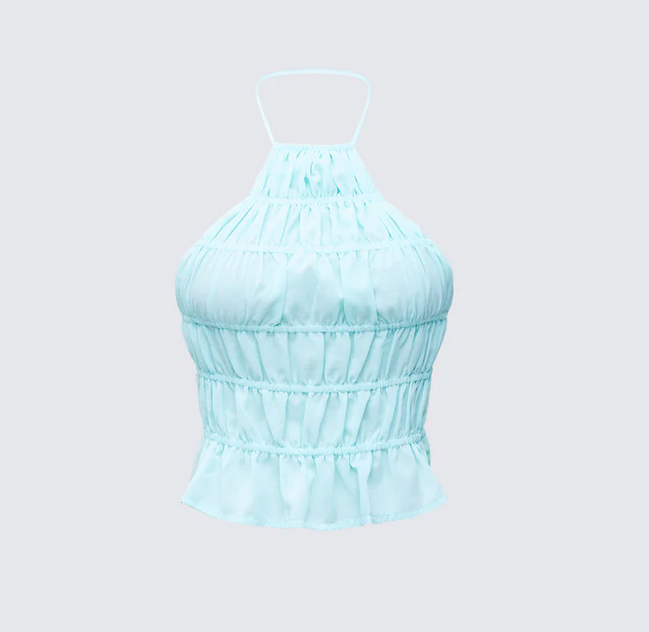 Finesse Luneth Blue Backless Halter Neck Top