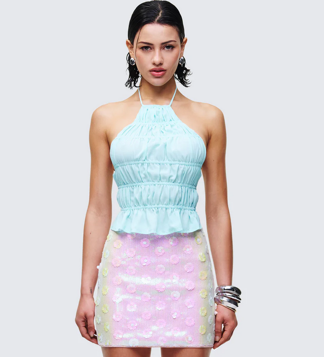 Finesse Luneth Blue Backless Halter Neck Top