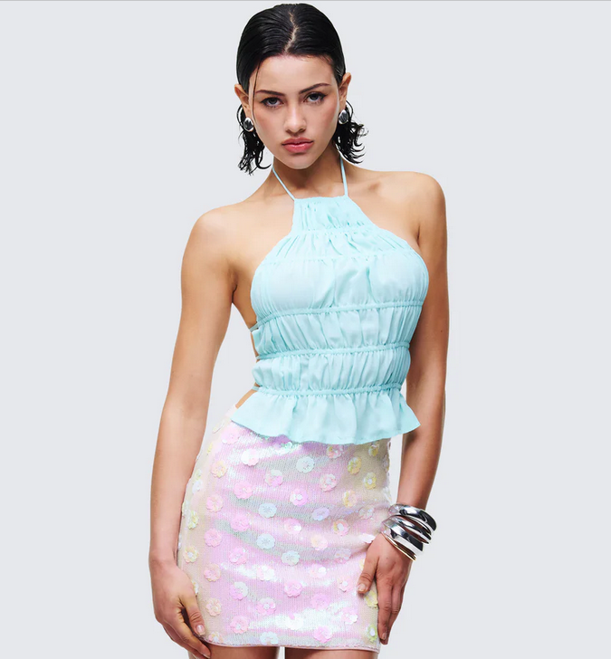 Finesse Luneth Blue Backless Halter Neck Top
