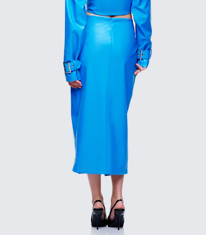 Finesse Orion Blue Vegan Leather Wrap Skirt