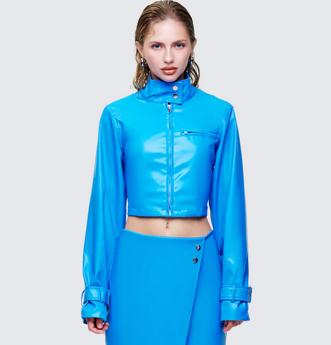 Finesse Orion Blue Vegan Leather Biker Jacket