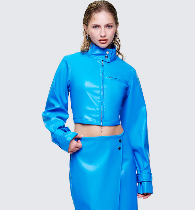 Finesse Orion Blue Vegan Leather Biker Jacket