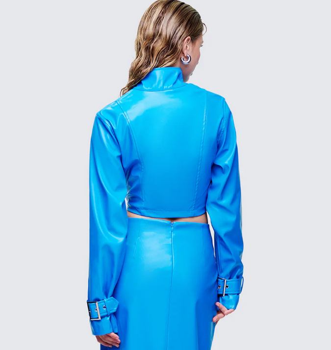 Finesse Orion Blue Vegan Leather Biker Jacket