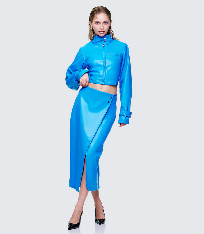 Finesse Orion Blue Vegan Leather Biker Jacket