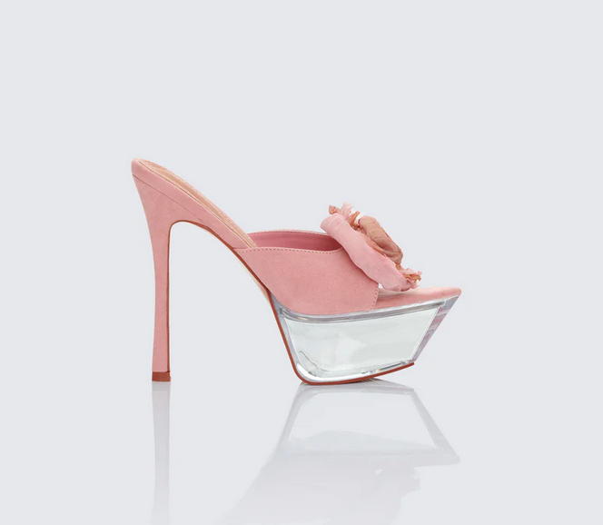 Finesse Disha Pink Corsage Pointed Platform Mules