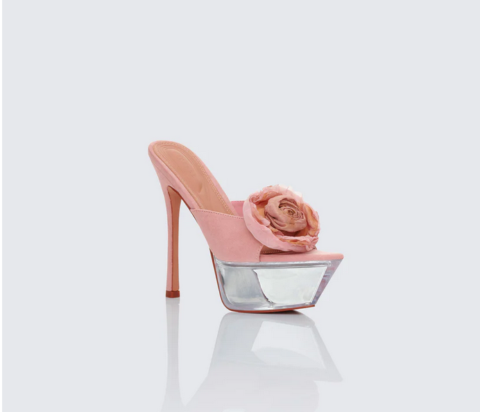 Finesse Disha Pink Corsage Pointed Platform Mules