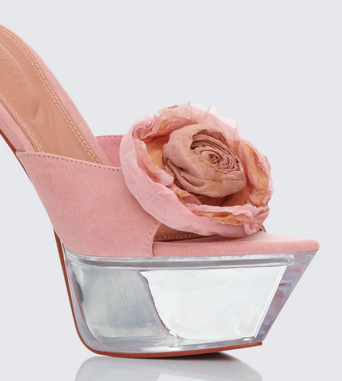 Finesse Disha Pink Corsage Pointed Platform Mules