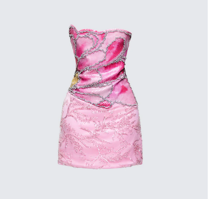 Finesse Crystal Pink Embellished Petal Dress