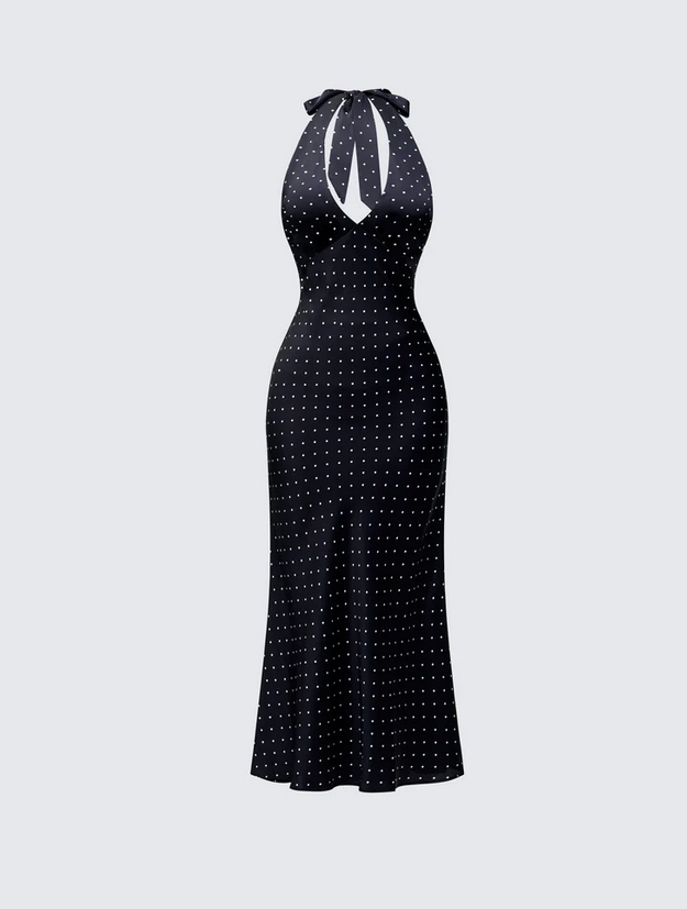 Finesse Anka Black Pin Spot Midi Dress