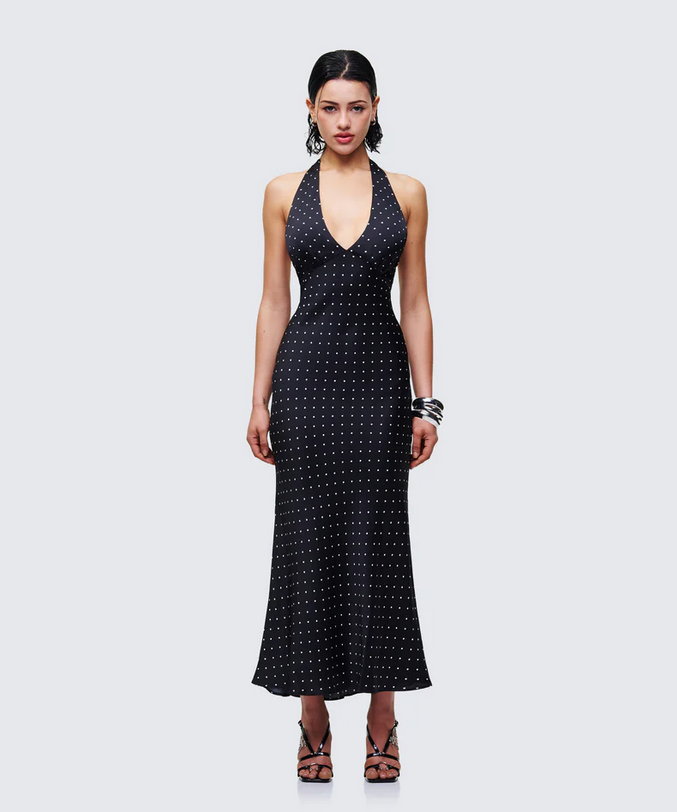 Finesse Anka Black Pin Spot Midi Dress