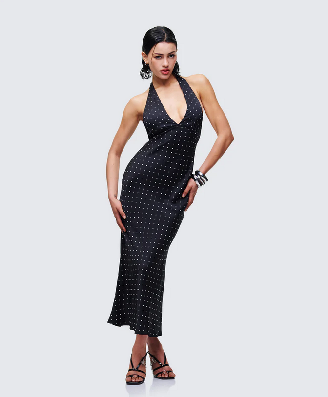 Finesse Anka Black Pin Spot Midi Dress