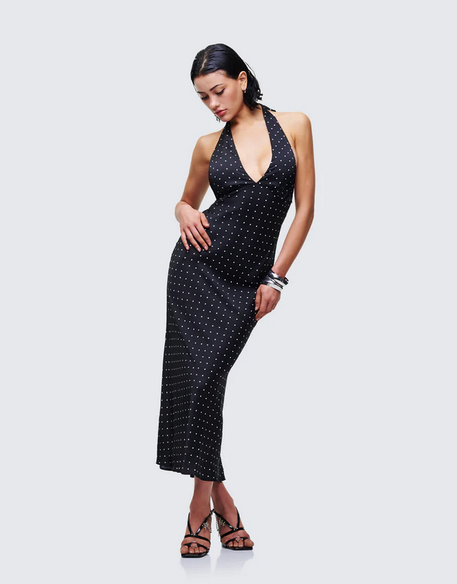Finesse Anka Black Pin Spot Midi Dress