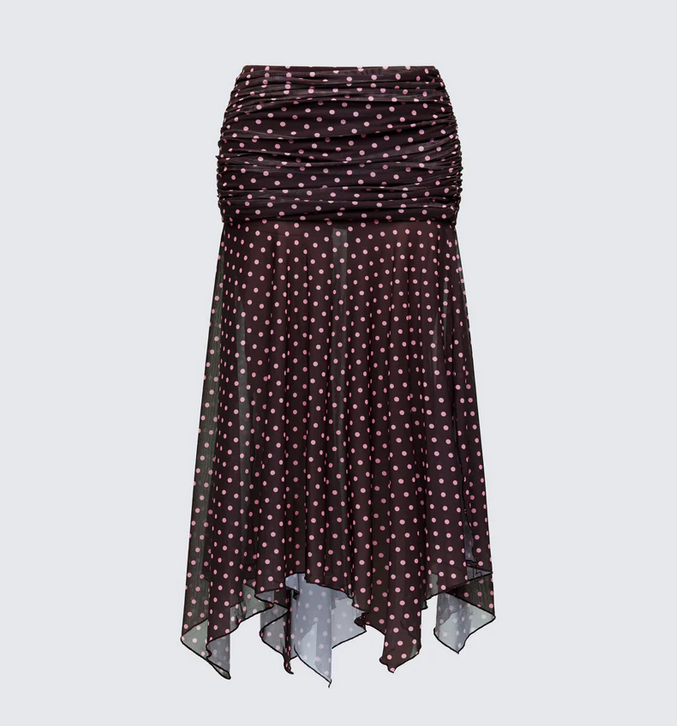 Finesse Lehlani Brown Polka Drop Waist Midaxi Skirt