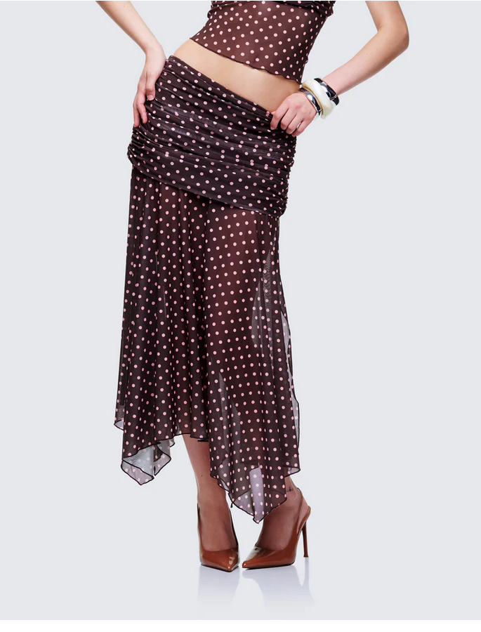Finesse Lehlani Brown Polka Drop Waist Midaxi Skirt