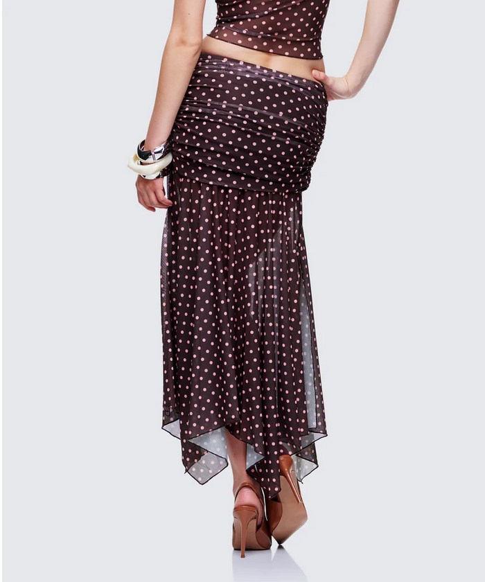 Finesse Lehlani Brown Polka Drop Waist Midaxi Skirt