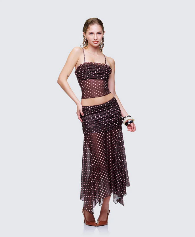 Finesse Lehlani Brown Polka Drop Waist Midaxi Skirt