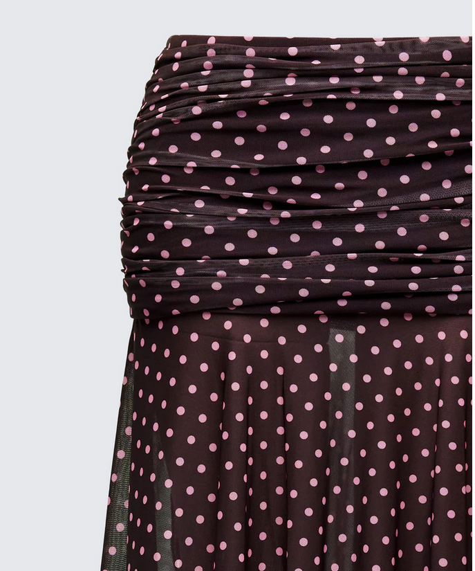 Finesse Lehlani Brown Polka Drop Waist Midaxi Skirt