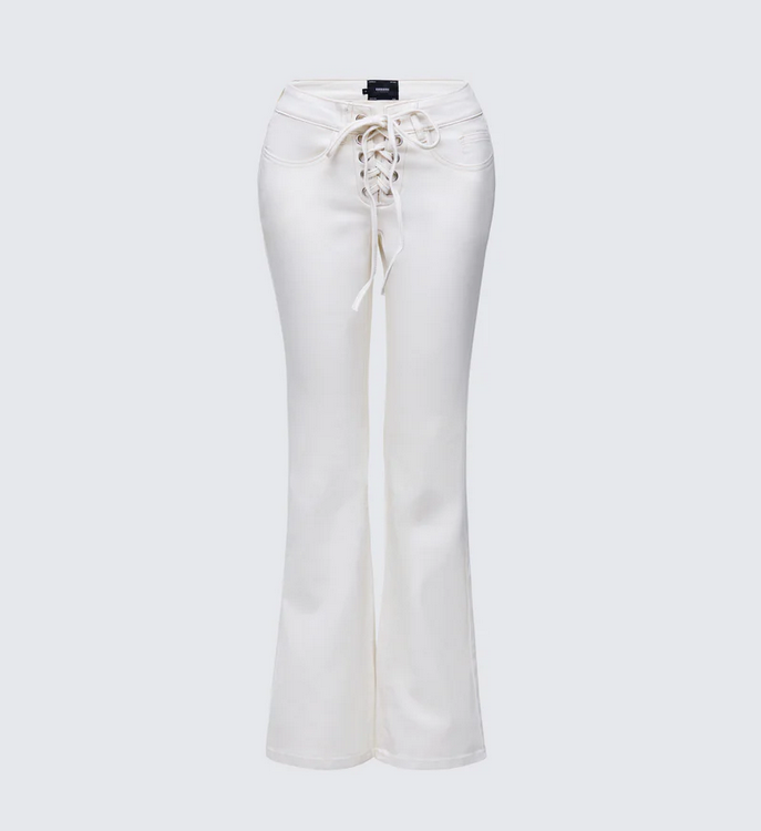 Finesse Abiola Ivory Denim Lace Up Jeans