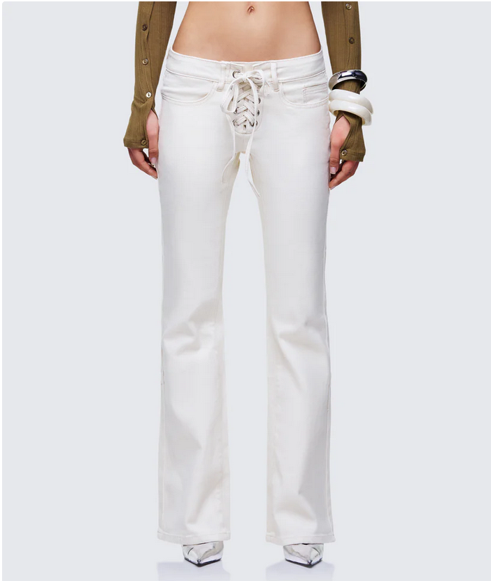 Finesse Abiola Ivory Denim Lace Up Jeans