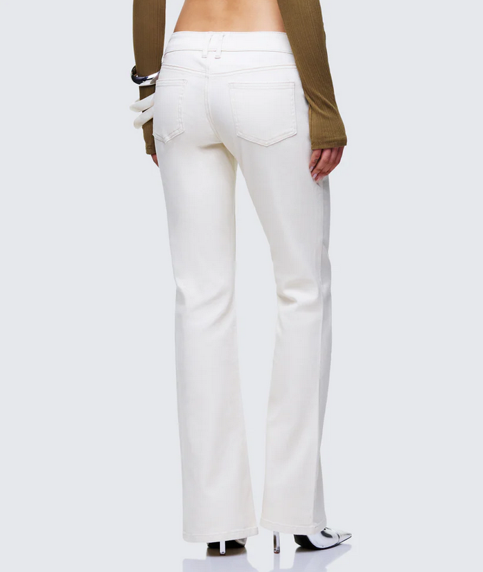 Finesse Abiola Ivory Denim Lace Up Jeans