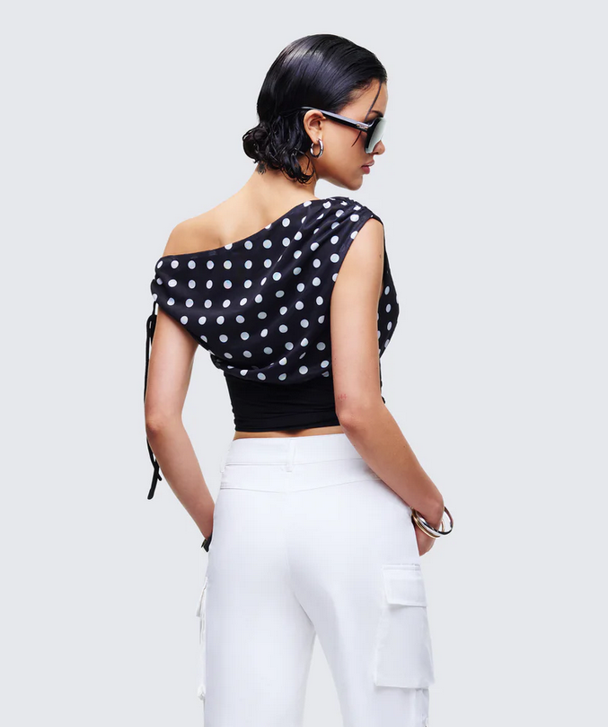 Finesse Ariana Black Polka Mesh Off Shoulder Top