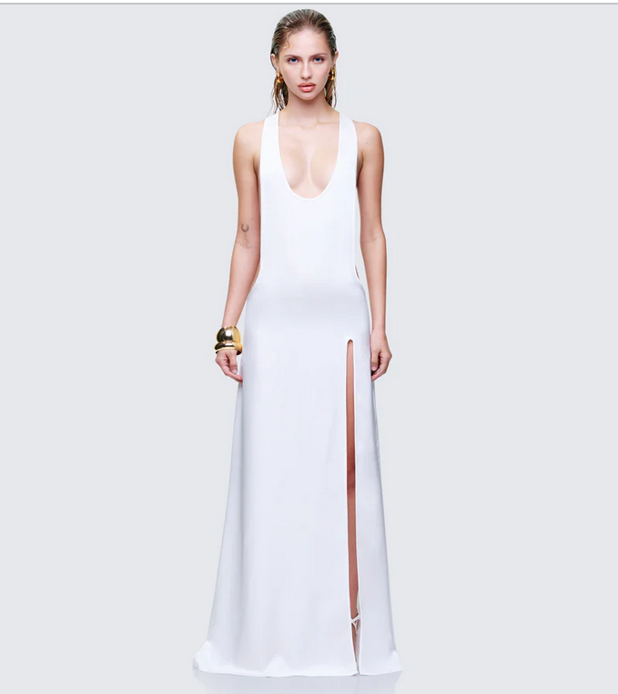 Finesse Dessa White Satin Racer Detail Maxi Dress