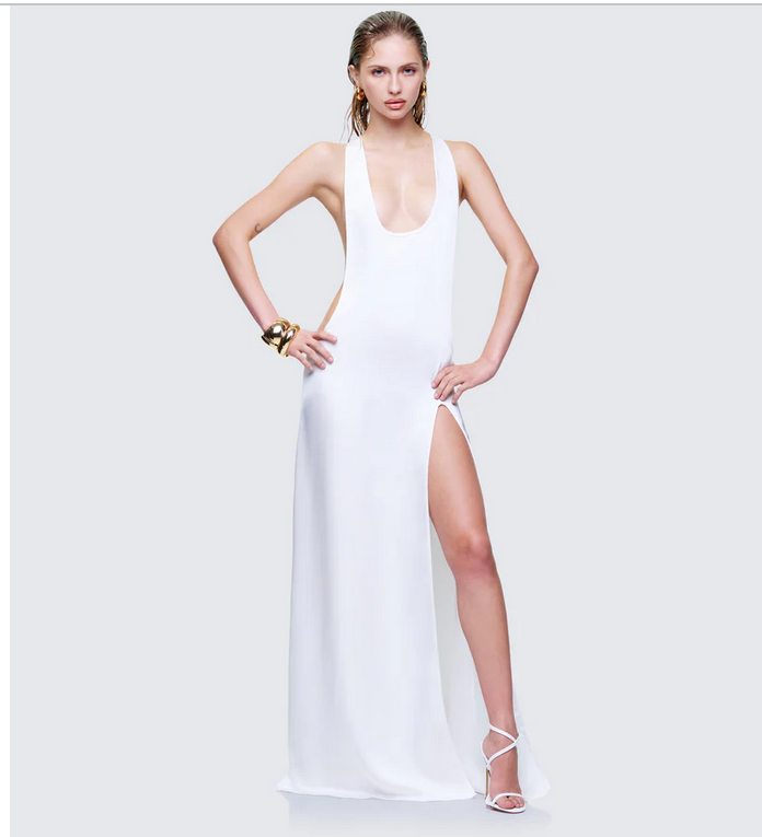 Finesse Dessa White Satin Racer Detail Maxi Dress
