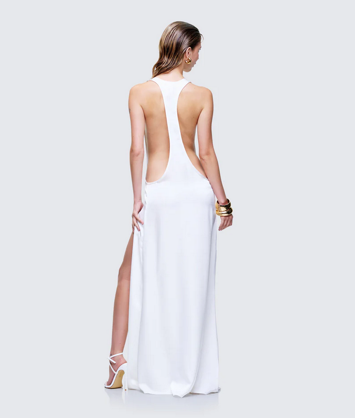Finesse Dessa White Satin Racer Detail Maxi Dress