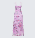 Finesse Aven Multi Printed Satin Ruffle Maxi Dress