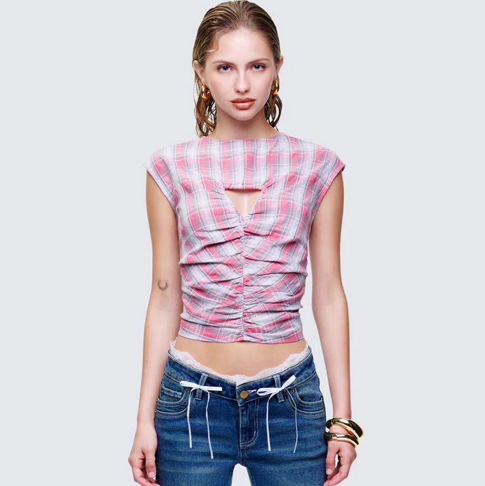 Finesse Malak Multi Check Cutout Shirt