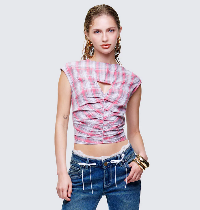 Finesse Malak Multi Check Cutout Shirt