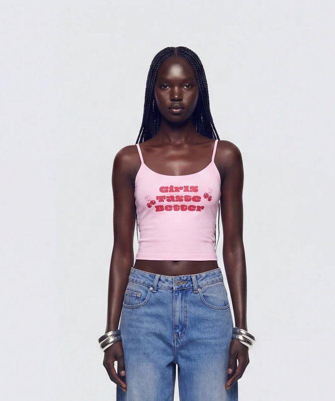Finesse Elli Pink Printed Slogan Cami Top
