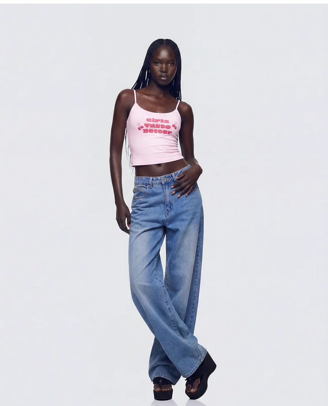 Finesse Elli Pink Printed Slogan Cami Top