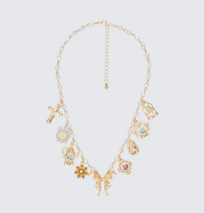 Finesse Kathleen Gold Multi Charm Pearl Necklace