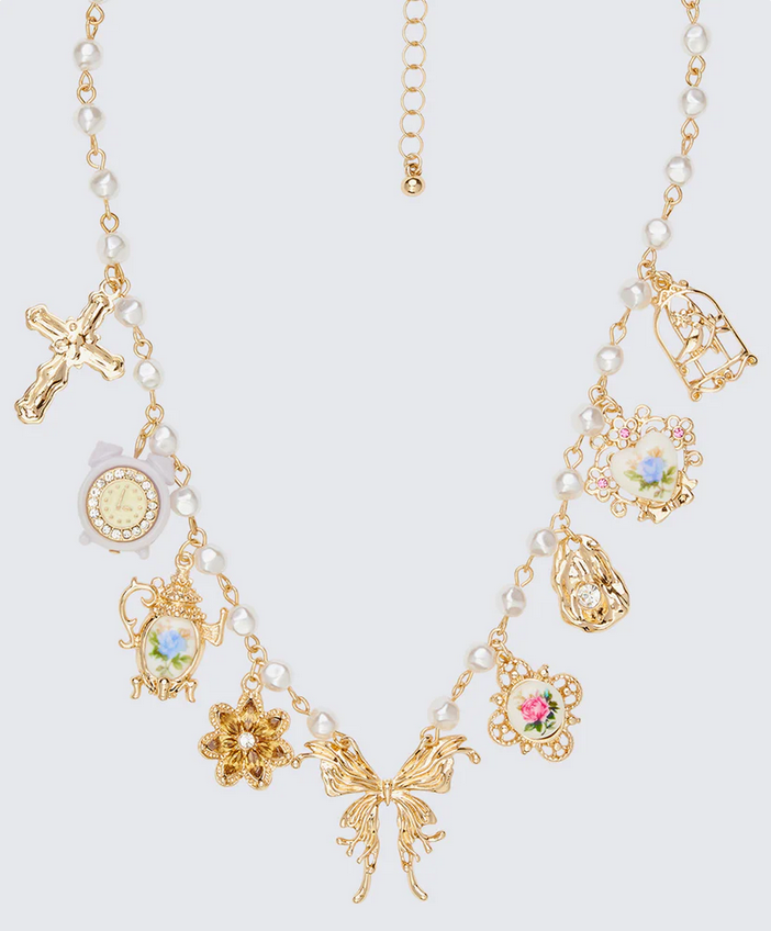 Finesse Kathleen Gold Multi Charm Pearl Necklace