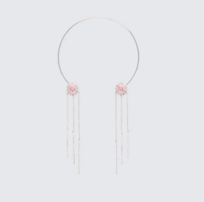 Finesse Harmony Silver Pink Flower Torque Necklace