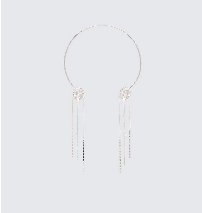 Finesse Harmony Silver Pink Flower Torque Necklace