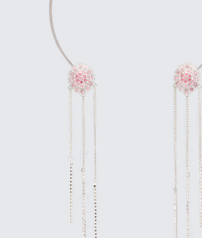 Finesse Harmony Silver Pink Flower Torque Necklace